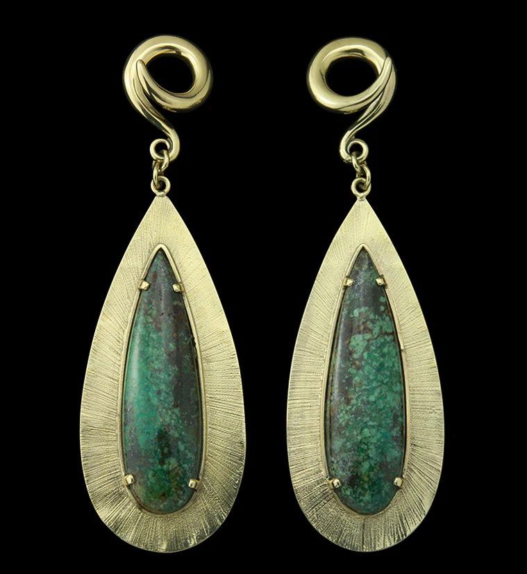 Score Chrysocolla Stone Brass Ear Weights
