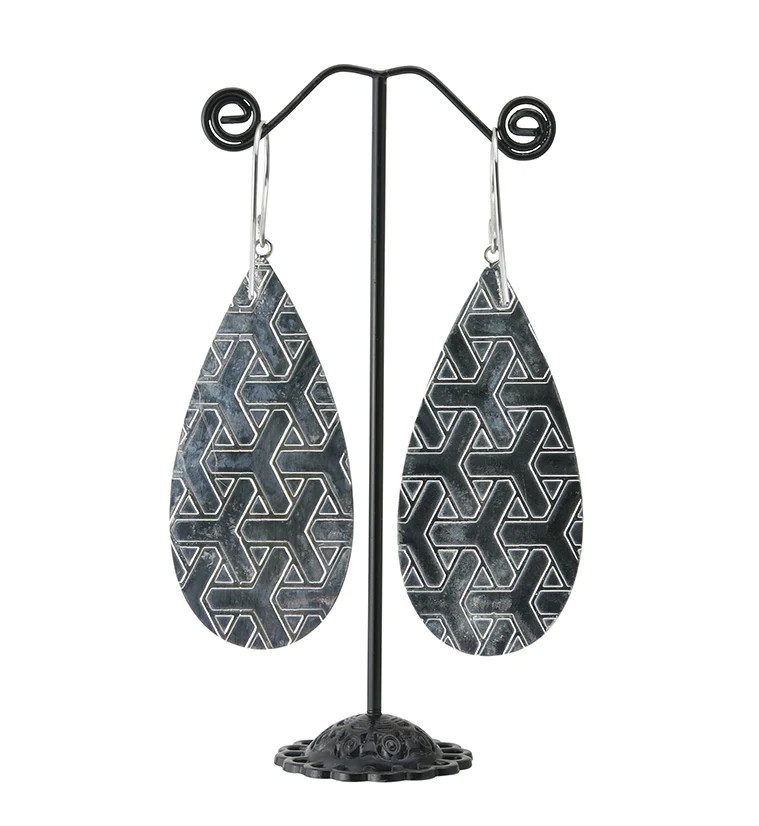 Score Labradorite Stone White Brass Hangers / Earrings - Image 3