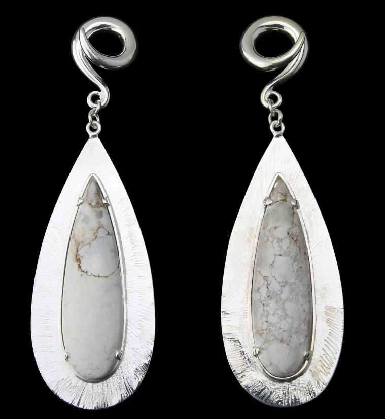 Score White Howlite Stone White Brass Ear Weights