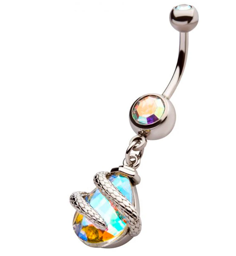 Serpent Teardrop Aura CZ Belly Button Ring - Image 3