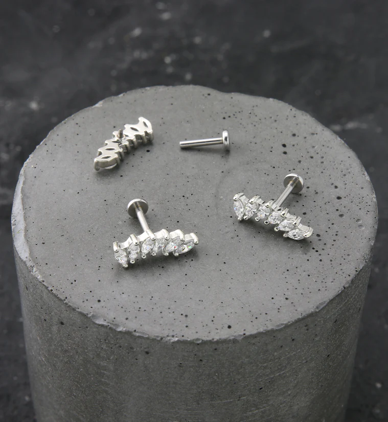 Sextet Clear CZ Stainless Steel Internally Threaded Labret - Image 2