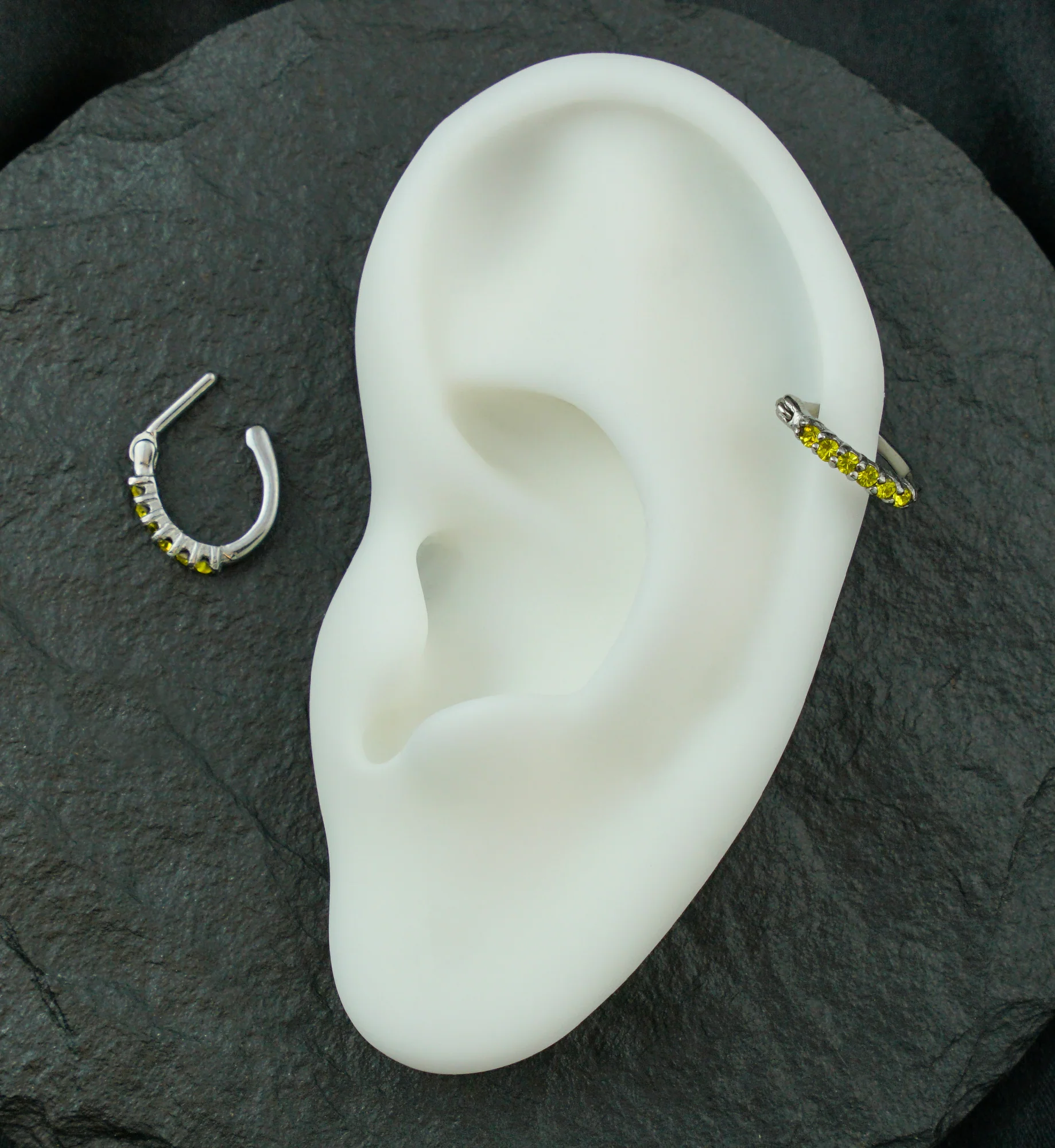 Side-Facing Citrine CZ Stainless Steel Hinged Segment D-Ring