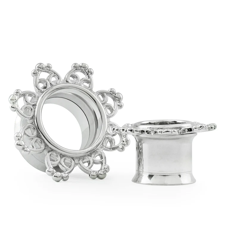 Silver Interlace Rim Stainless Steel Tunnel Plugs