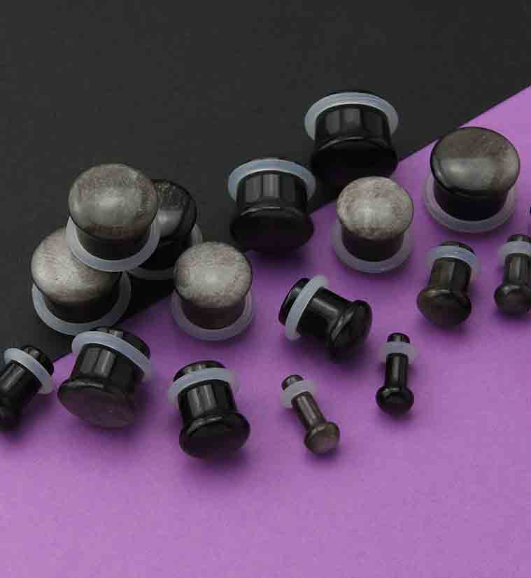 Silver Obsidian Stone Plugs - Single Flare - Image 2