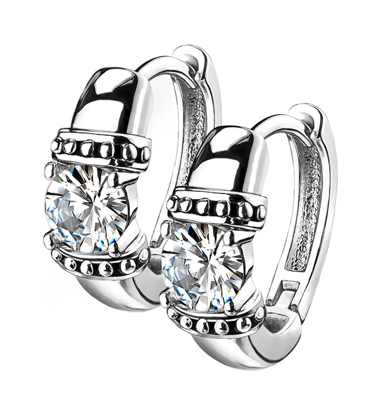 Single CZ Stainless Steel Clicker Earrings