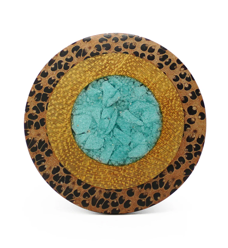 Single Flare Coconut Wood Plugs with Jackfruit & Turquoise Inlay - Image 4
