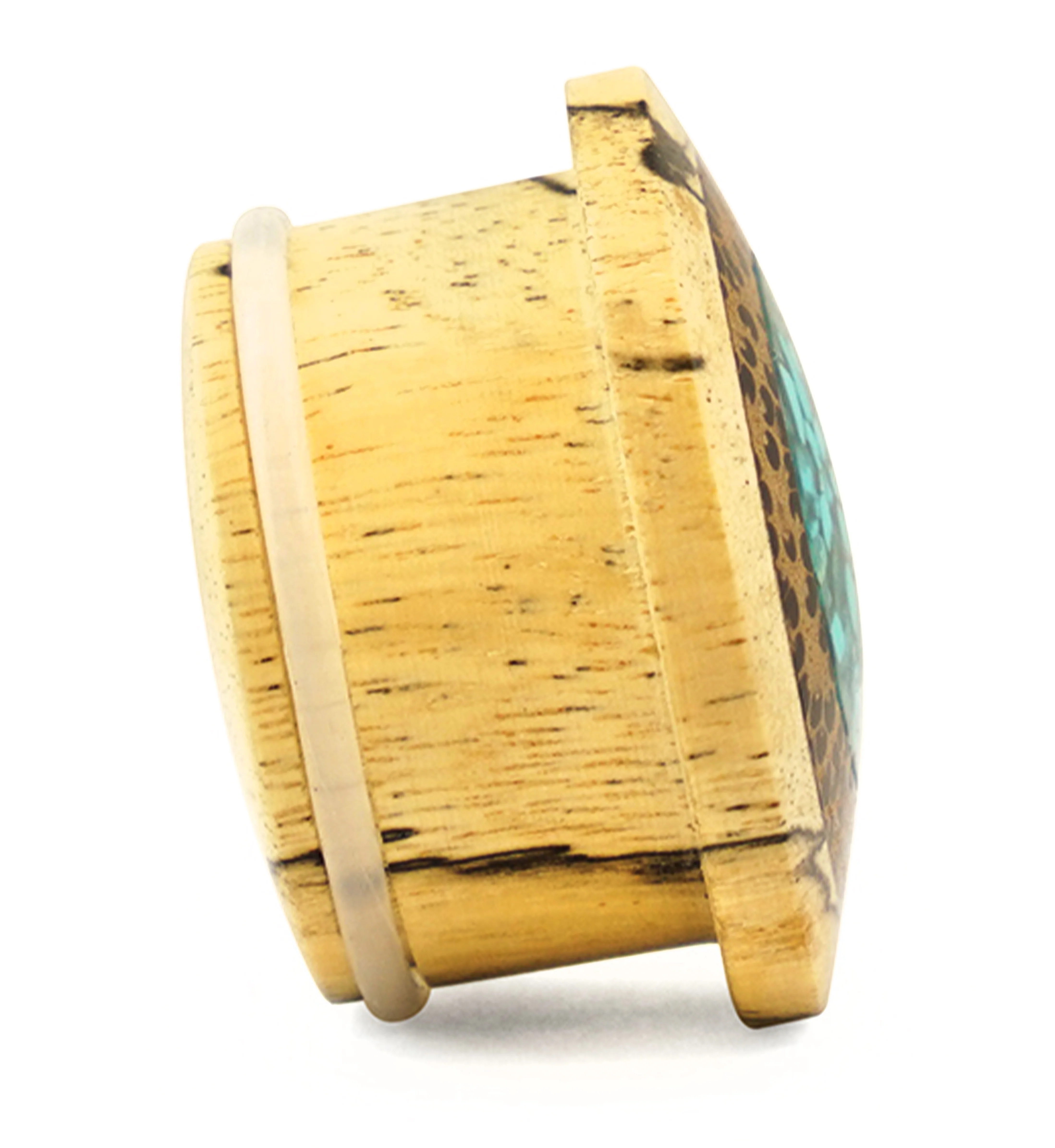 Single Flare Tamarind Wood Plugs with Coconut & Turquoise Inlay - Image 3