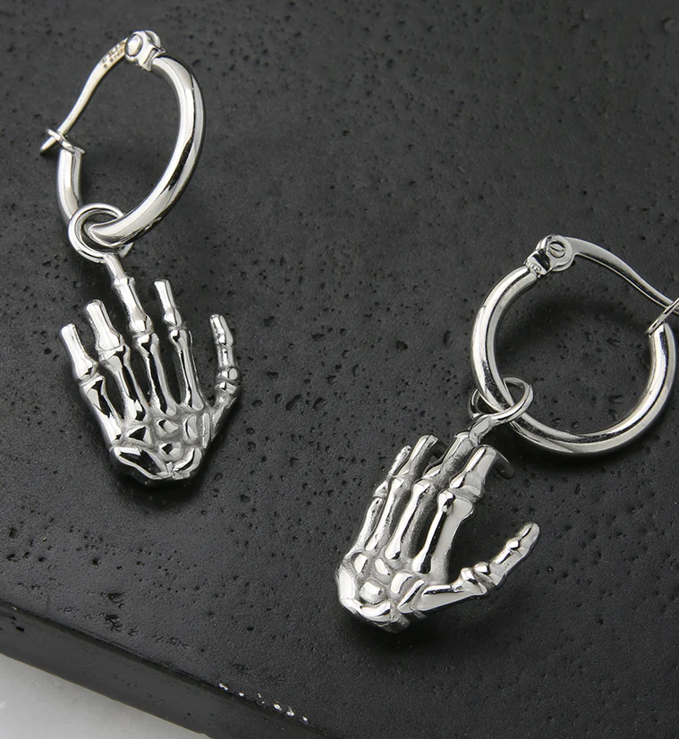 Skeleton Hand Stainless Steel Hoop Earrings - Image 2
