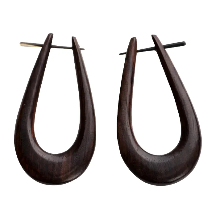 Slim Hoop Wood Fake Gauges Post Earrings