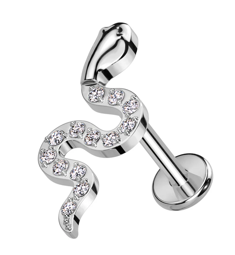 Snake Clear CZ Internally Threaded Titanium Labret