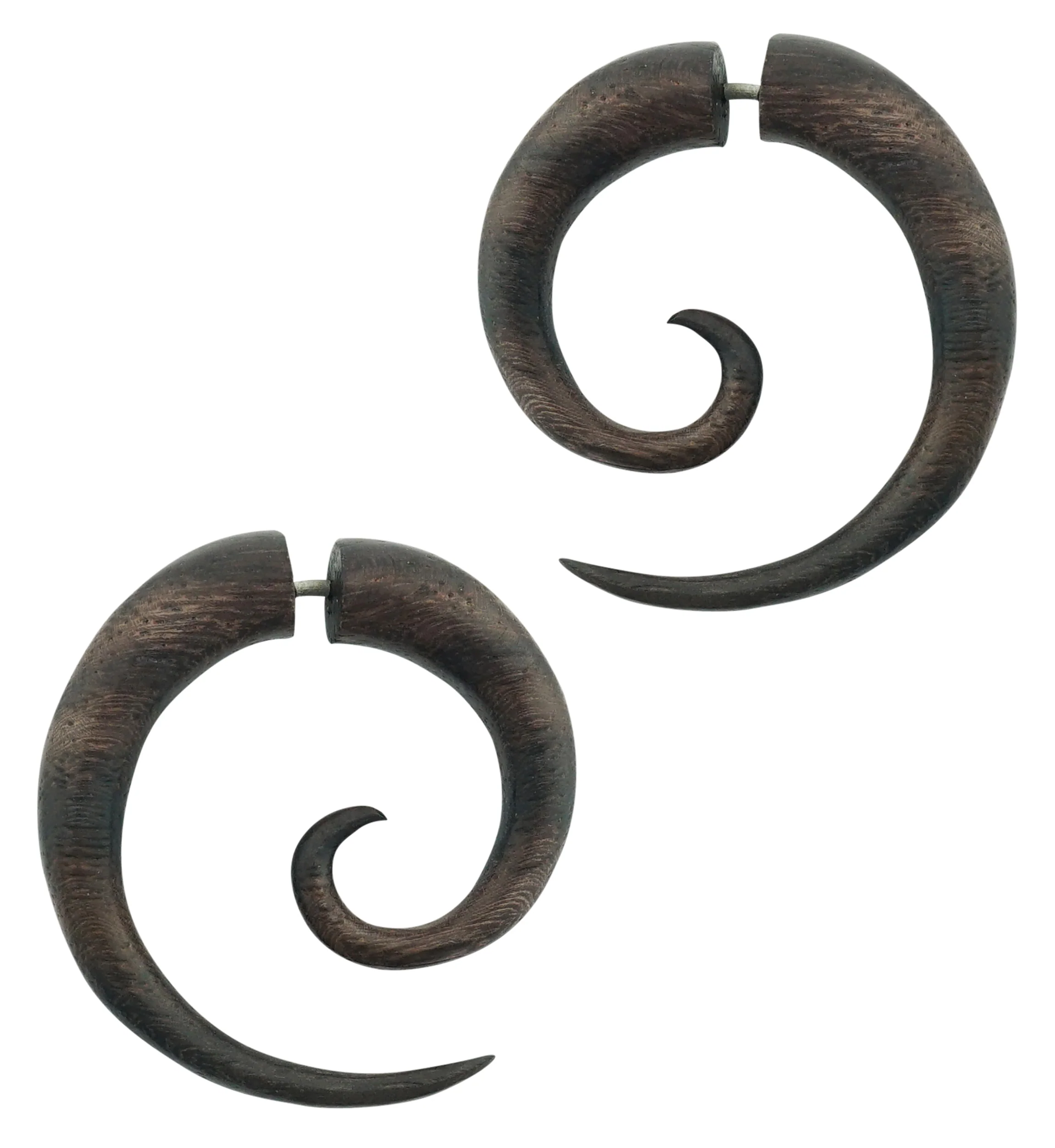 Sono Wood Fake Gauge Spirals Tribal Earrings (19G - 0.9mm) - Image 2