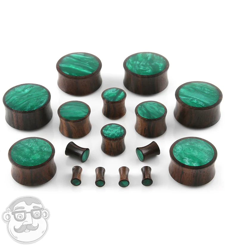 Areng Wood Plugs With Green Resin Inlay - Image 7