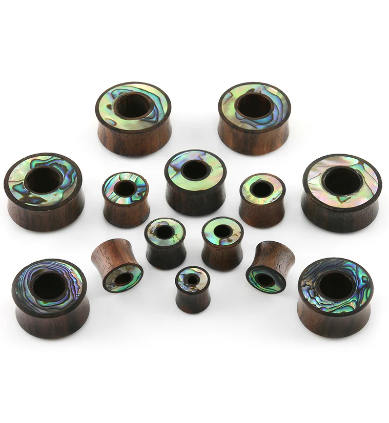 Sono Wood Tunnel Plugs With Abalone Shell Inlay - Image 2