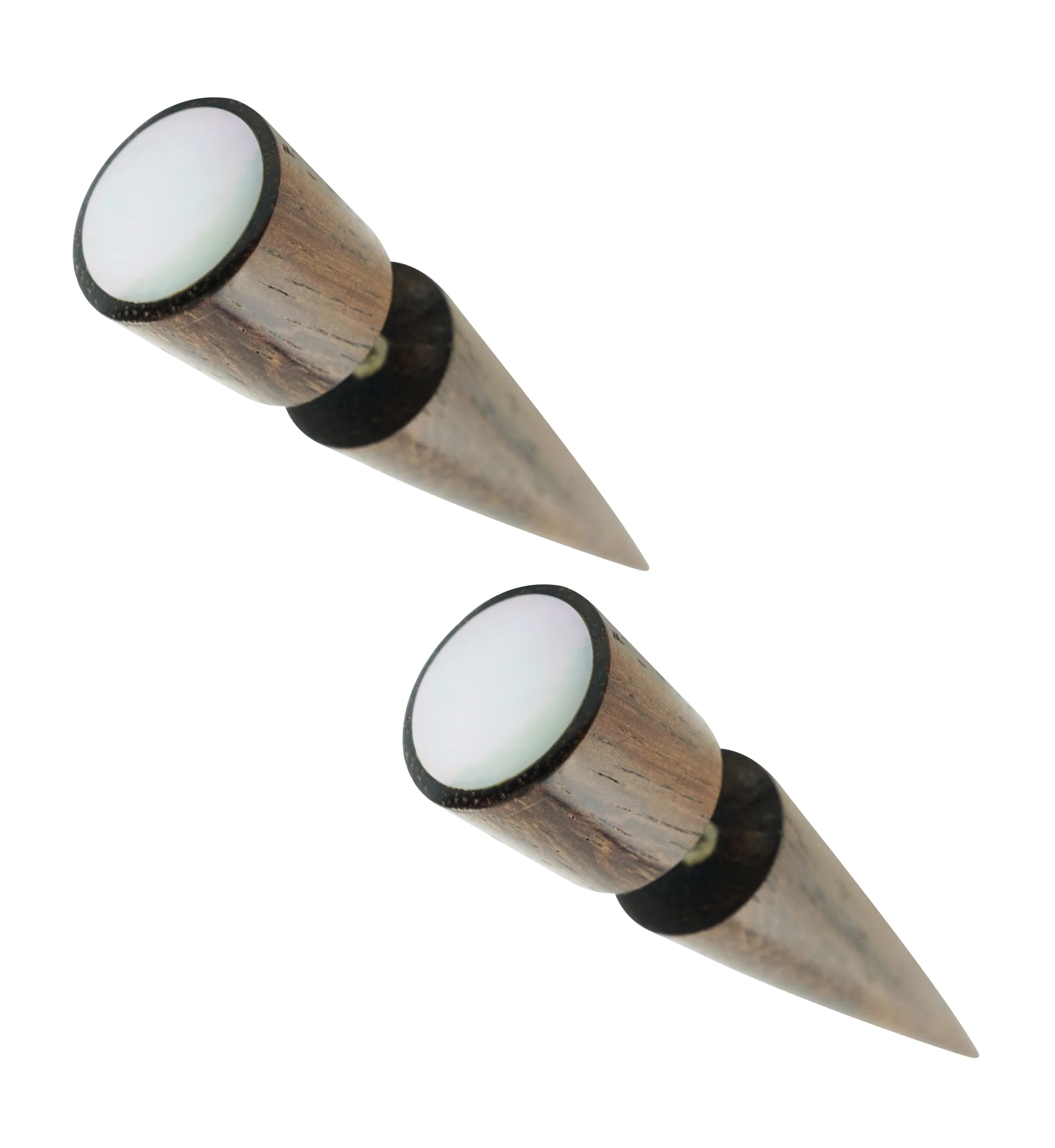 Sono Wooden Fake Gauge Taper Earring with Mother of Pearl Inlay - Image 2