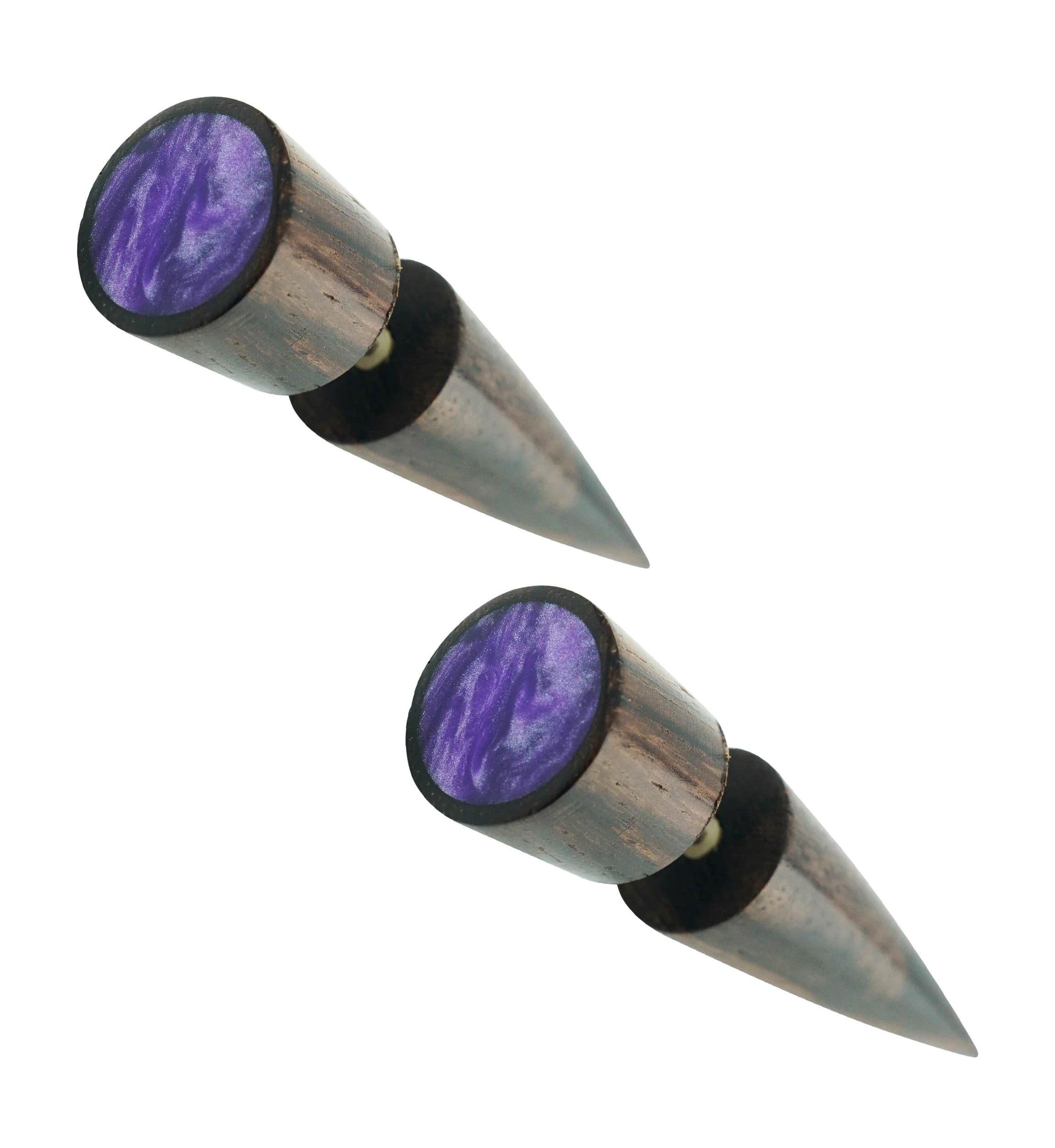 Sono Wooden Fake Gauge Taper Earring with Purple Resin Inlay