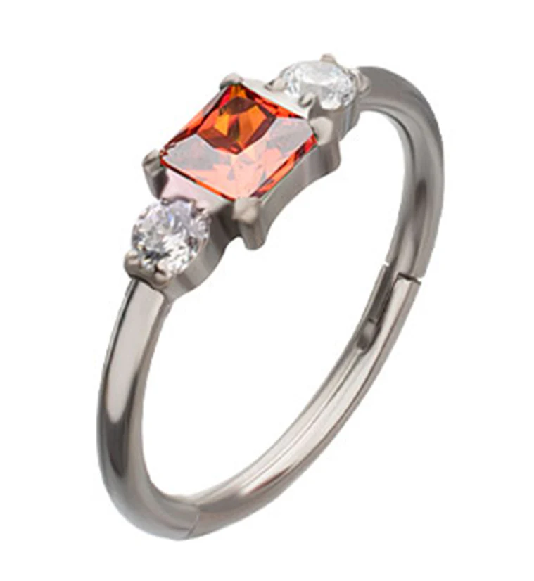 Square And Round Red Garnet CZ Titanium Hinged Segment Ring