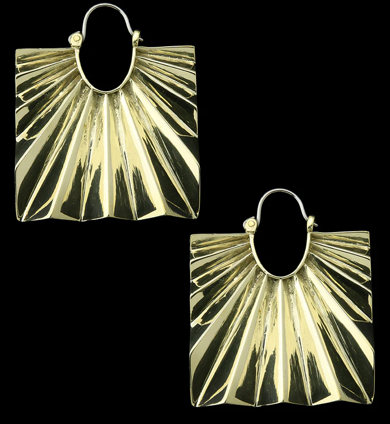 Square Rays Brass Titanium Hangers / Earrings