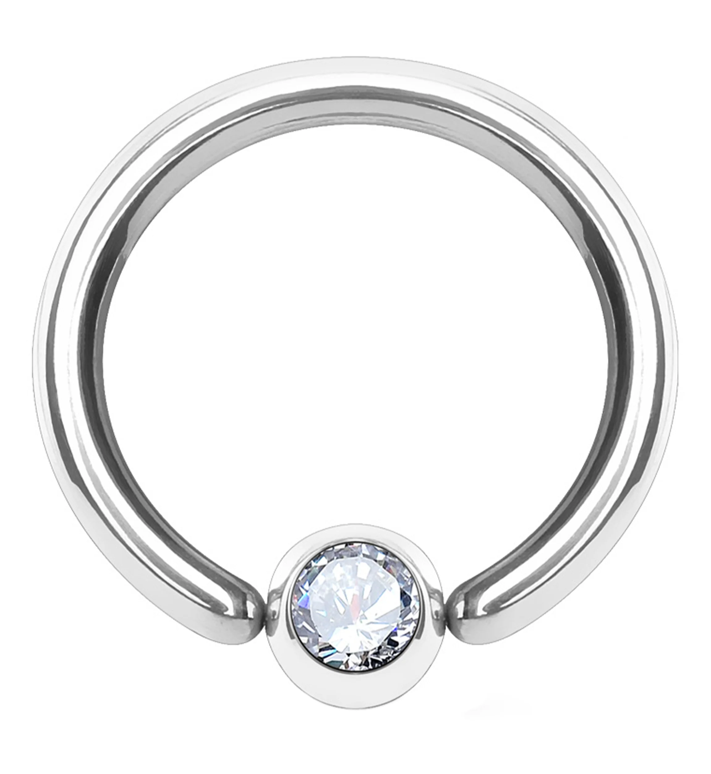 Stainless Steel Captive CZ Fixed Bead Ring