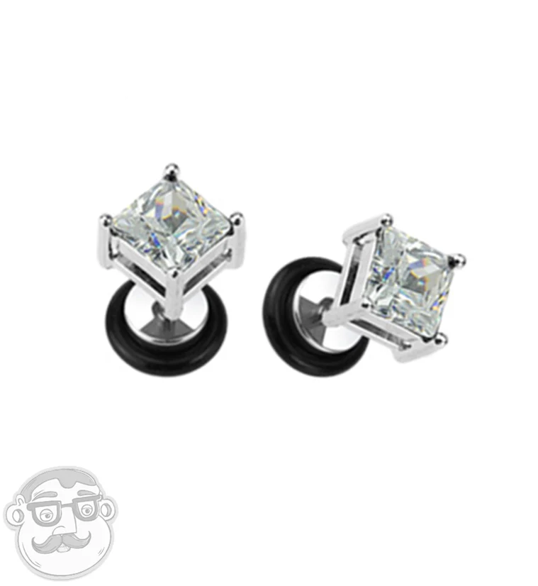 Stainless Steel CZ Diamond Stud Fake Plugs - Gauges - Image 2