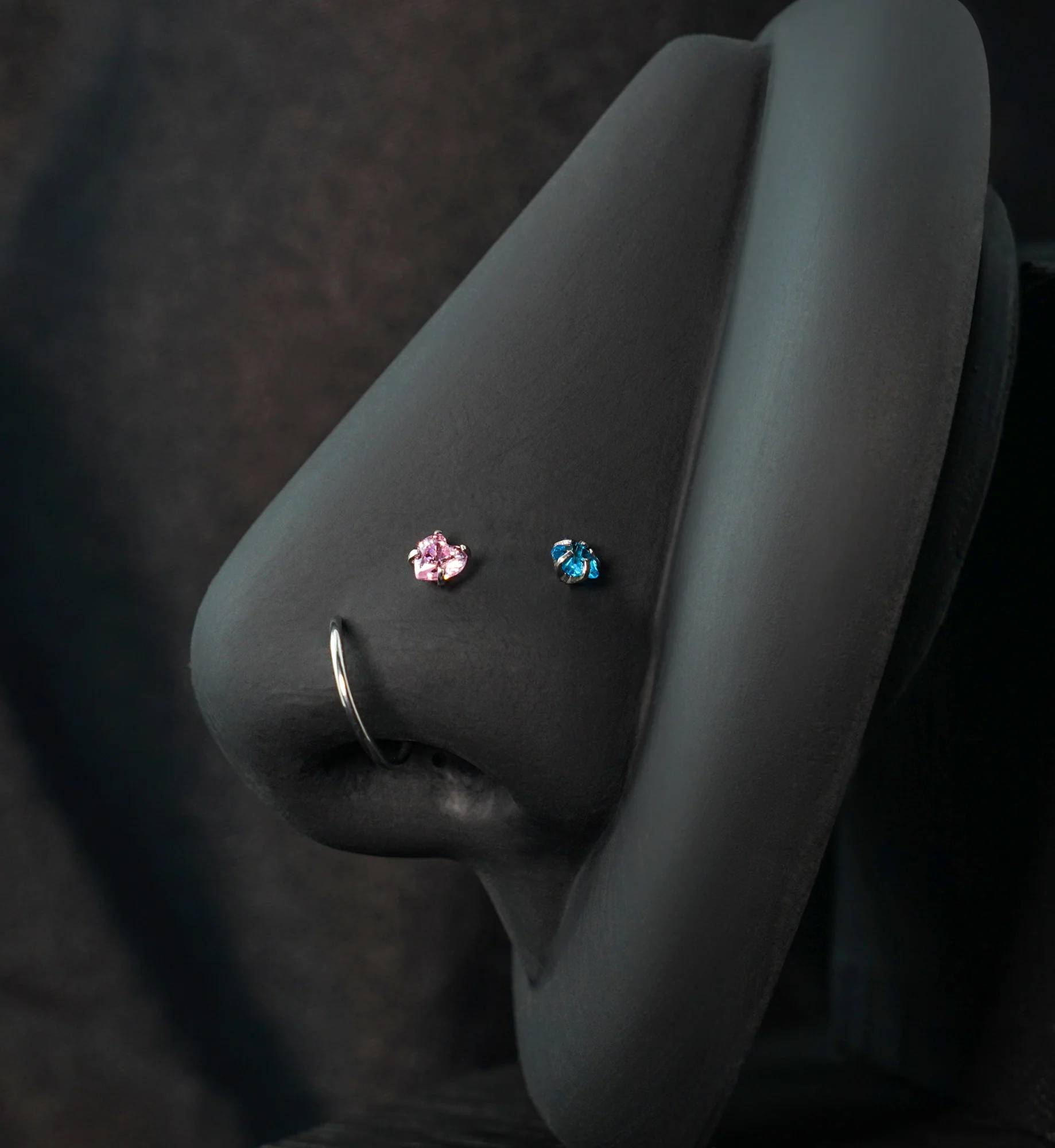 Star And Heart Pink/Aqua CZ Stainless Steel L Bend/Stud/Hoop Nose Ring Pack (6 Pc) - Image 2