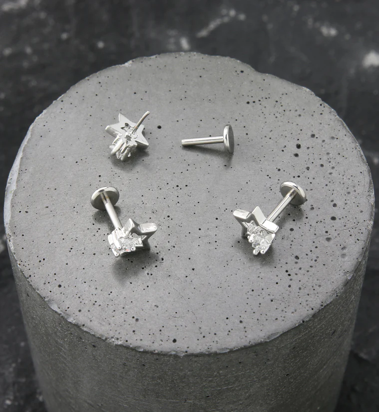 Star CZ Shadow Stainless Steel Threadless Labret - Image 2