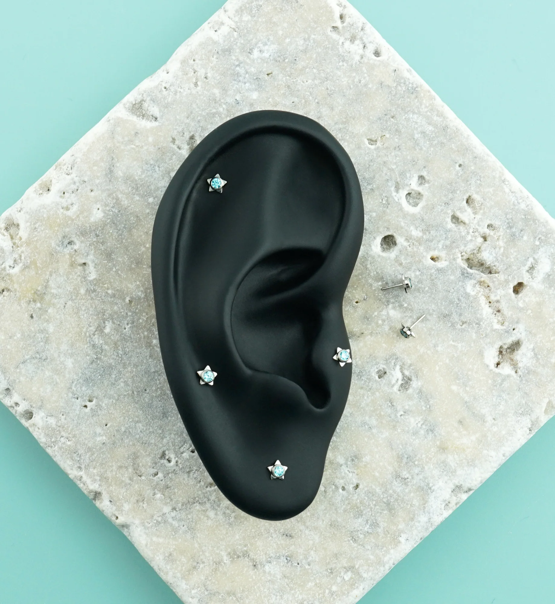 Star Pop Aqua CZ Titanium Threadless Top - Image 2