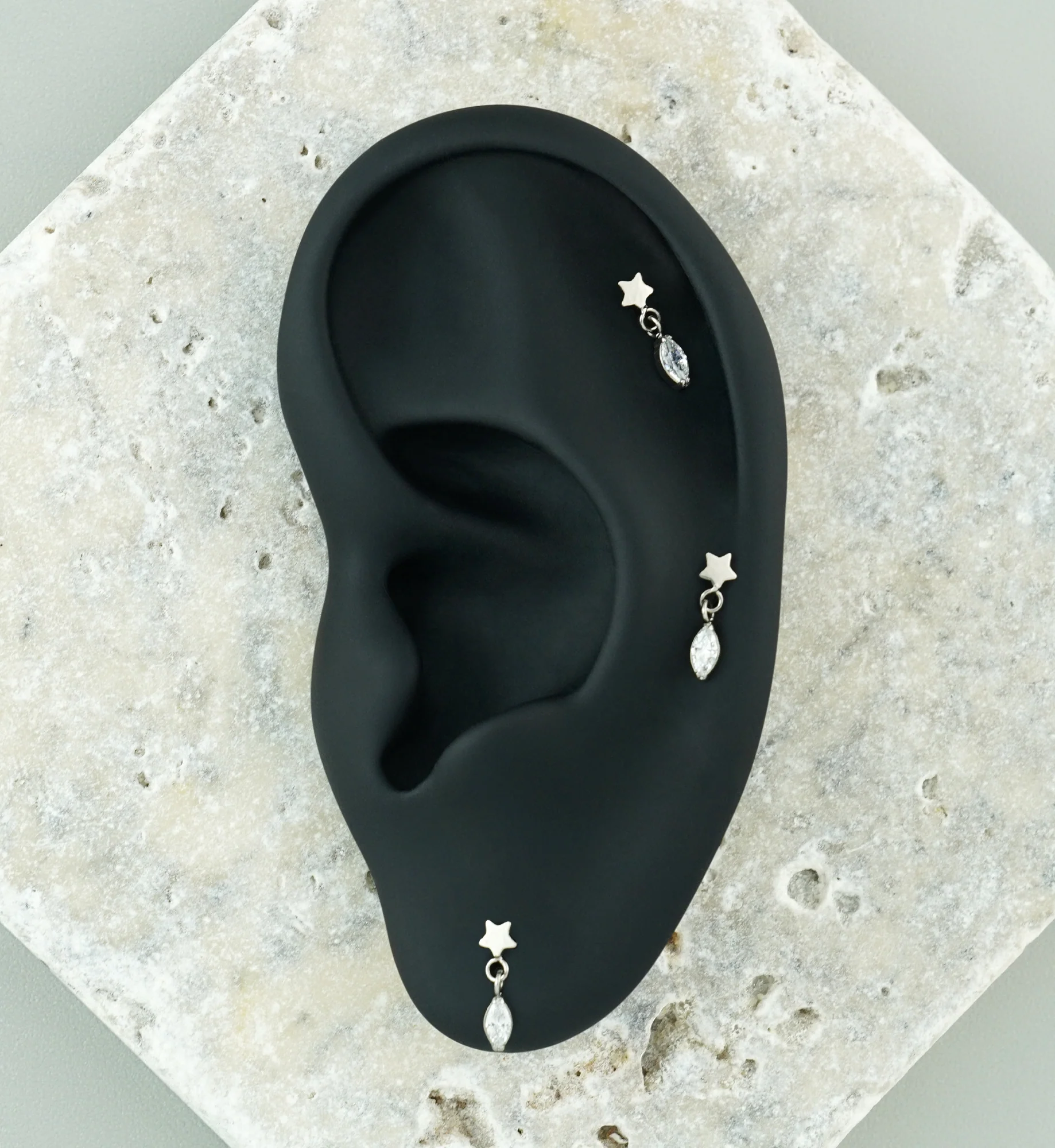 Star With Marquise CZ Dangle Titanium Threadless Top - Image 2