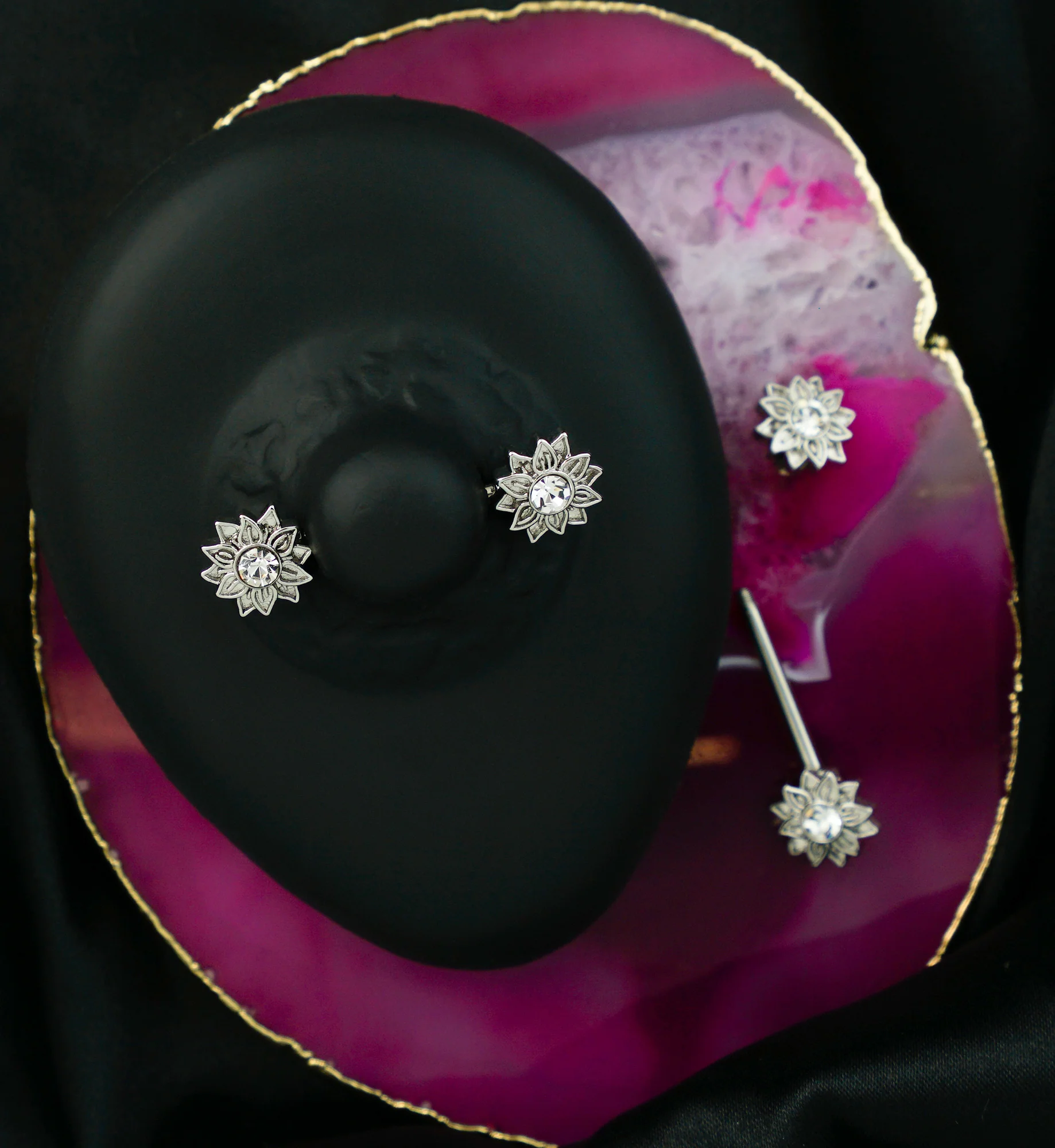 Sunflower Clear CZ Stainless Steel Nipple Barbell - Image 2