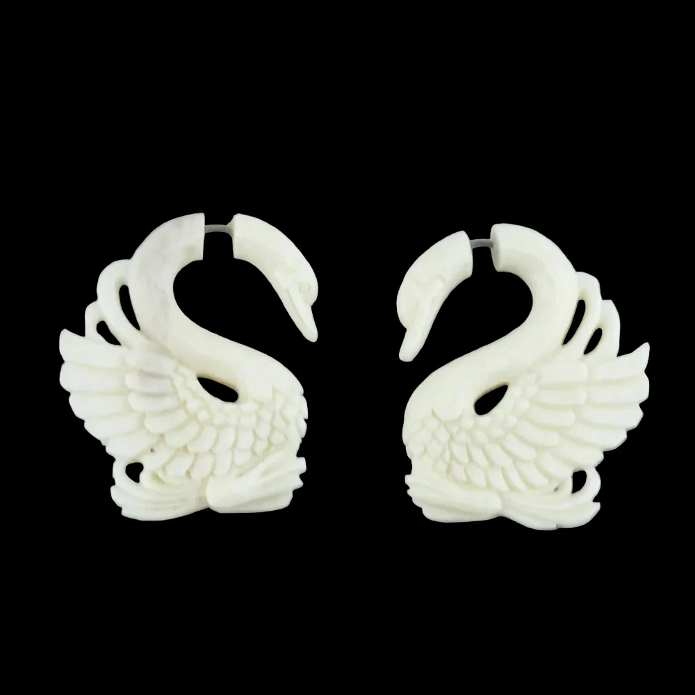 Swan Bone Hangers / Fake Gauges Earrings