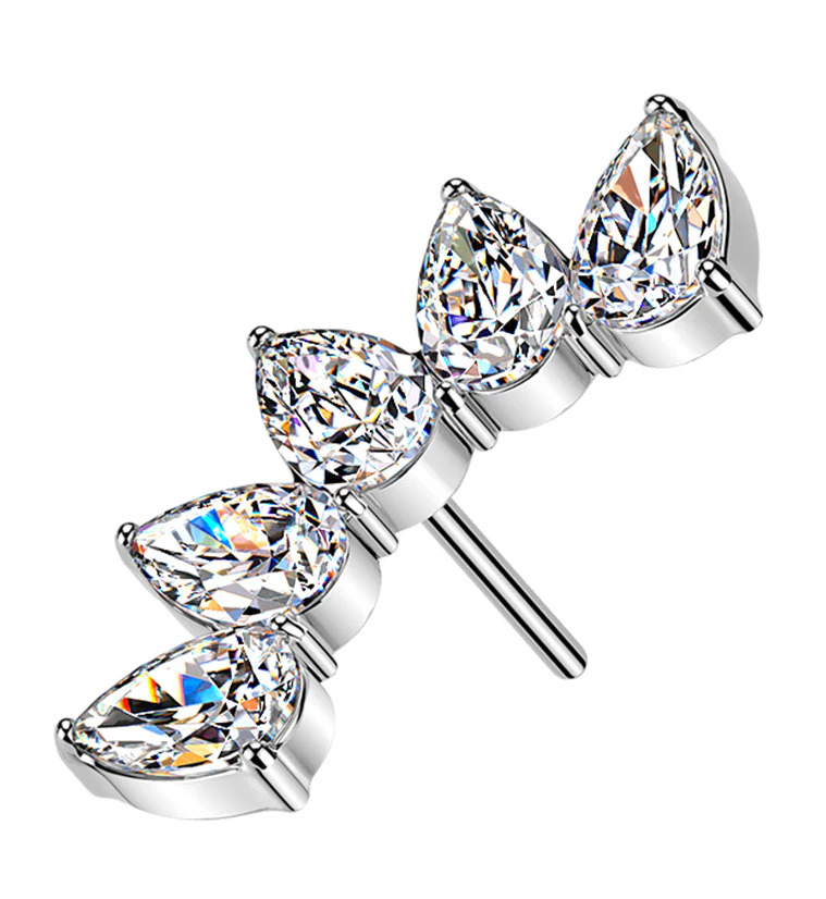 Teardrop Arch Clear CZ Titanium Threadless Top