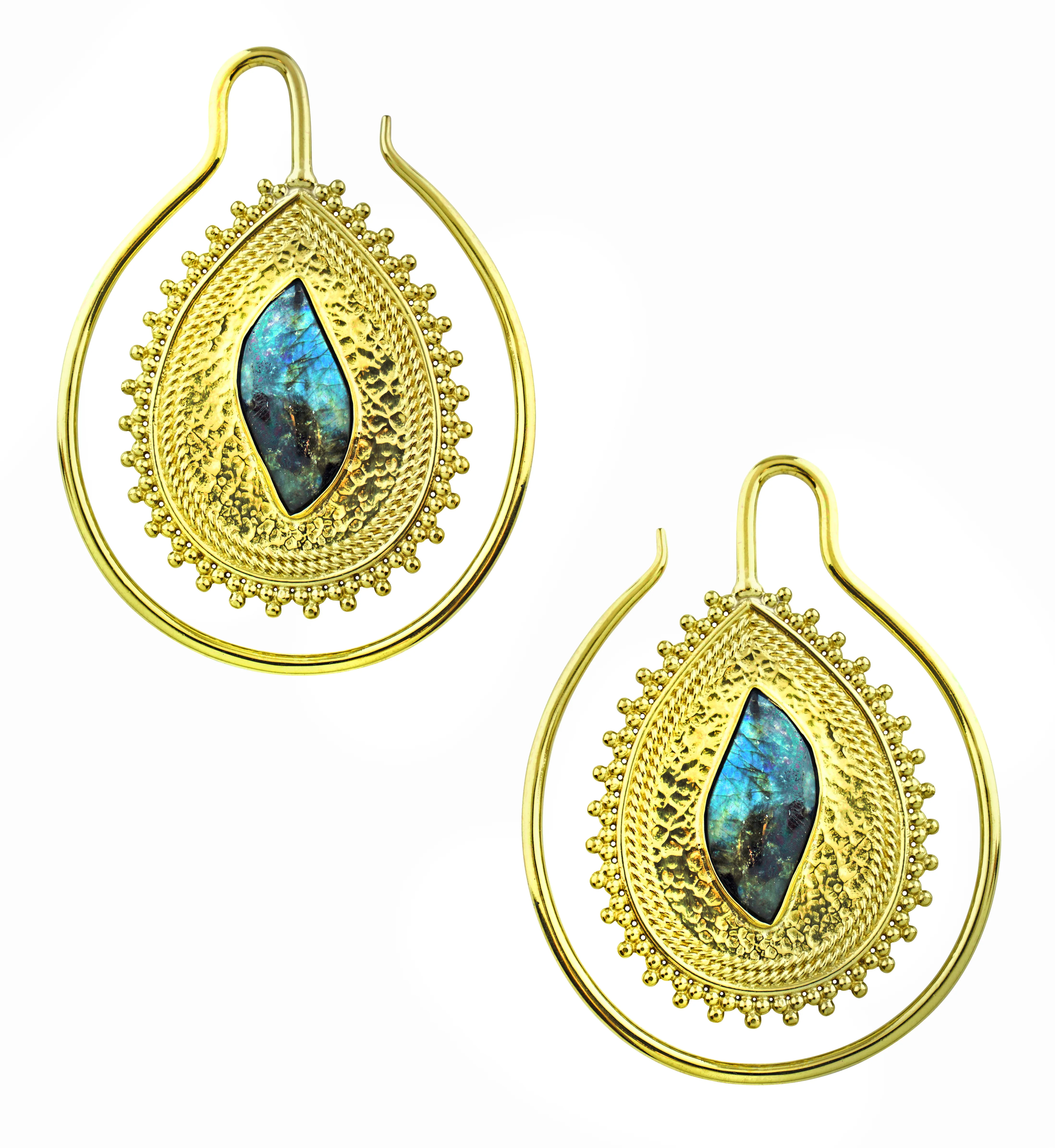 Ornamented Labradorite Stone Inlay Brass Ear Weights - Image 2