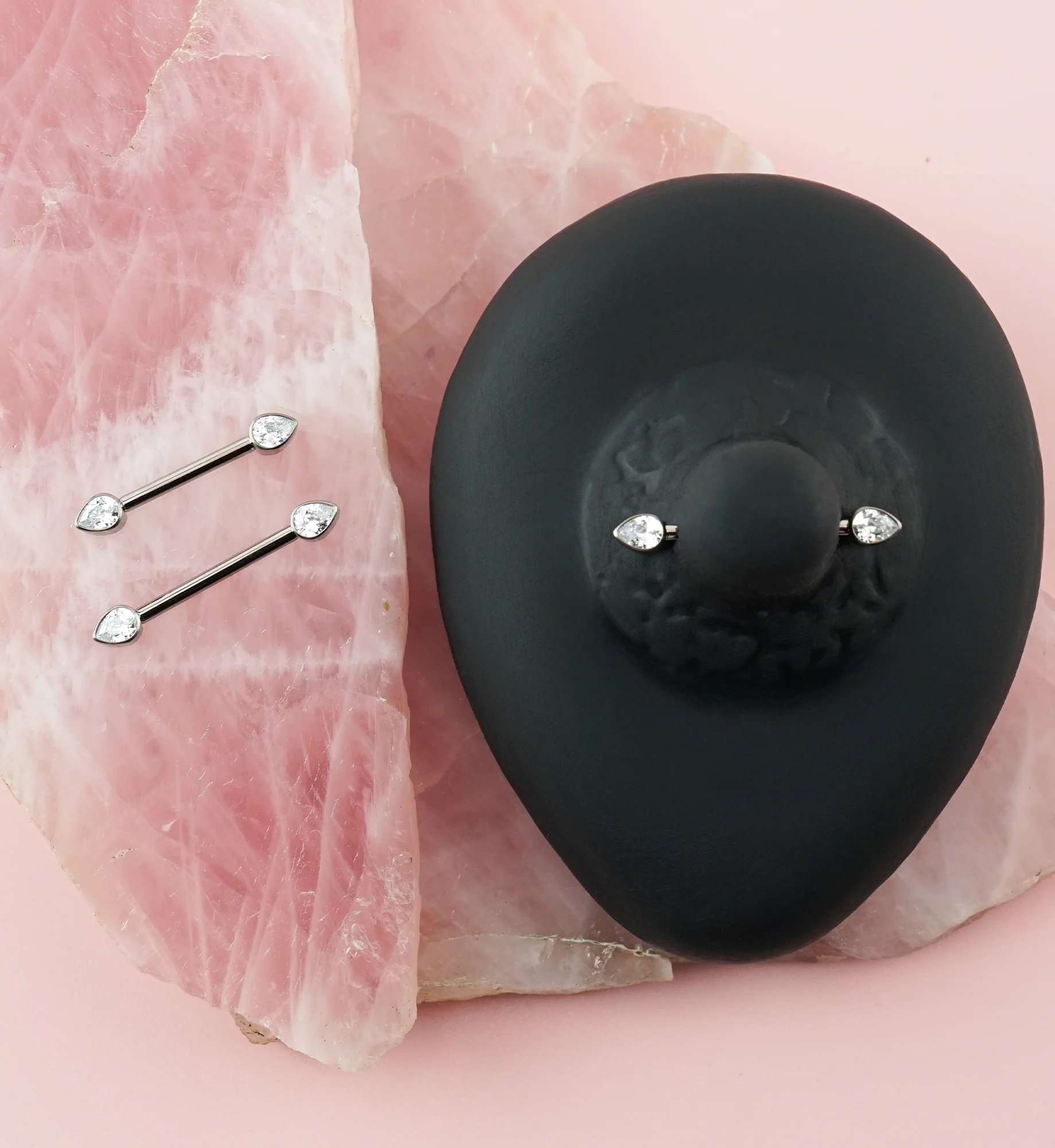 Teardrop Clear CZ Titanium Internally Threaded Nipple Ring Barbell - Image 2
