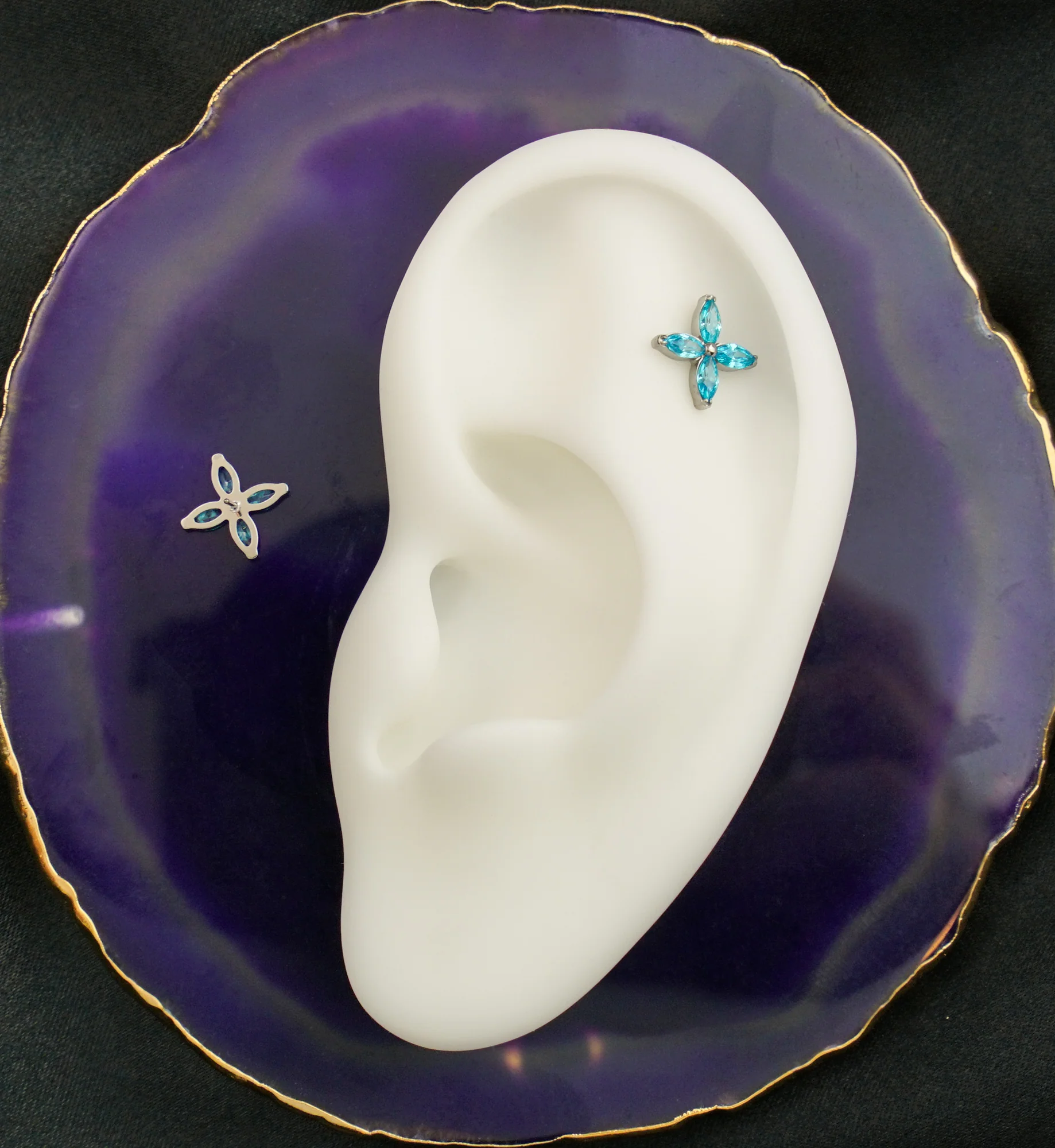 Tetrad Marquise Blue Topaz CZ Threadless Titanium Top - Image 2