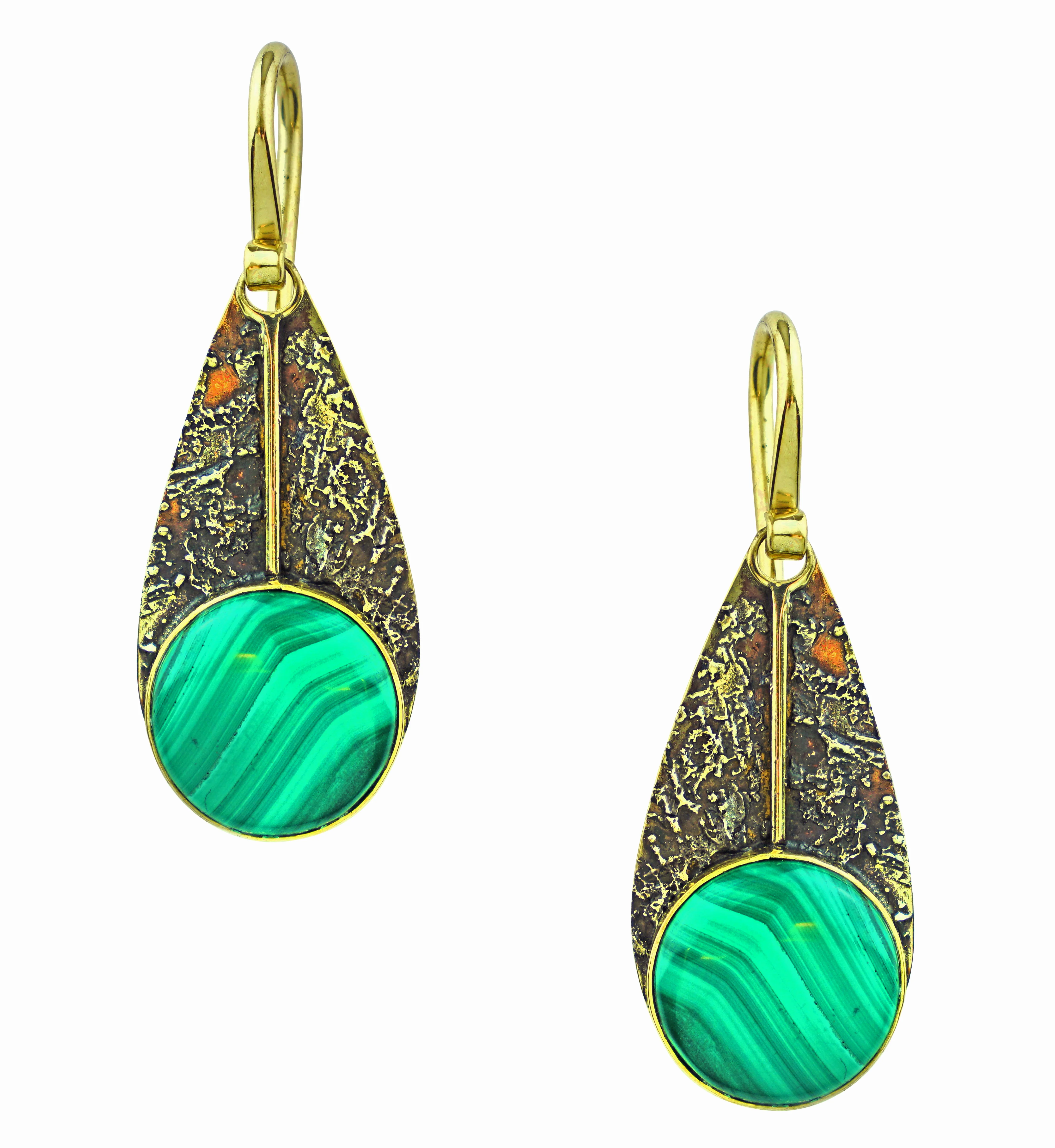 Scaled Dangle Malachite Stone Inlay Brass Earrings