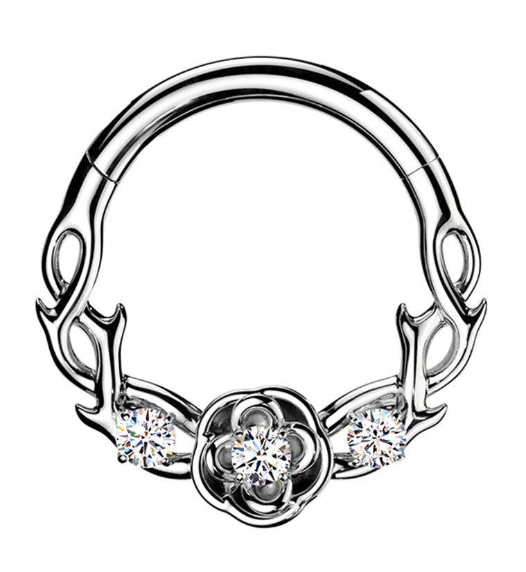 Thorned Rose CZ Stainless Steel Hinged Segment Ring