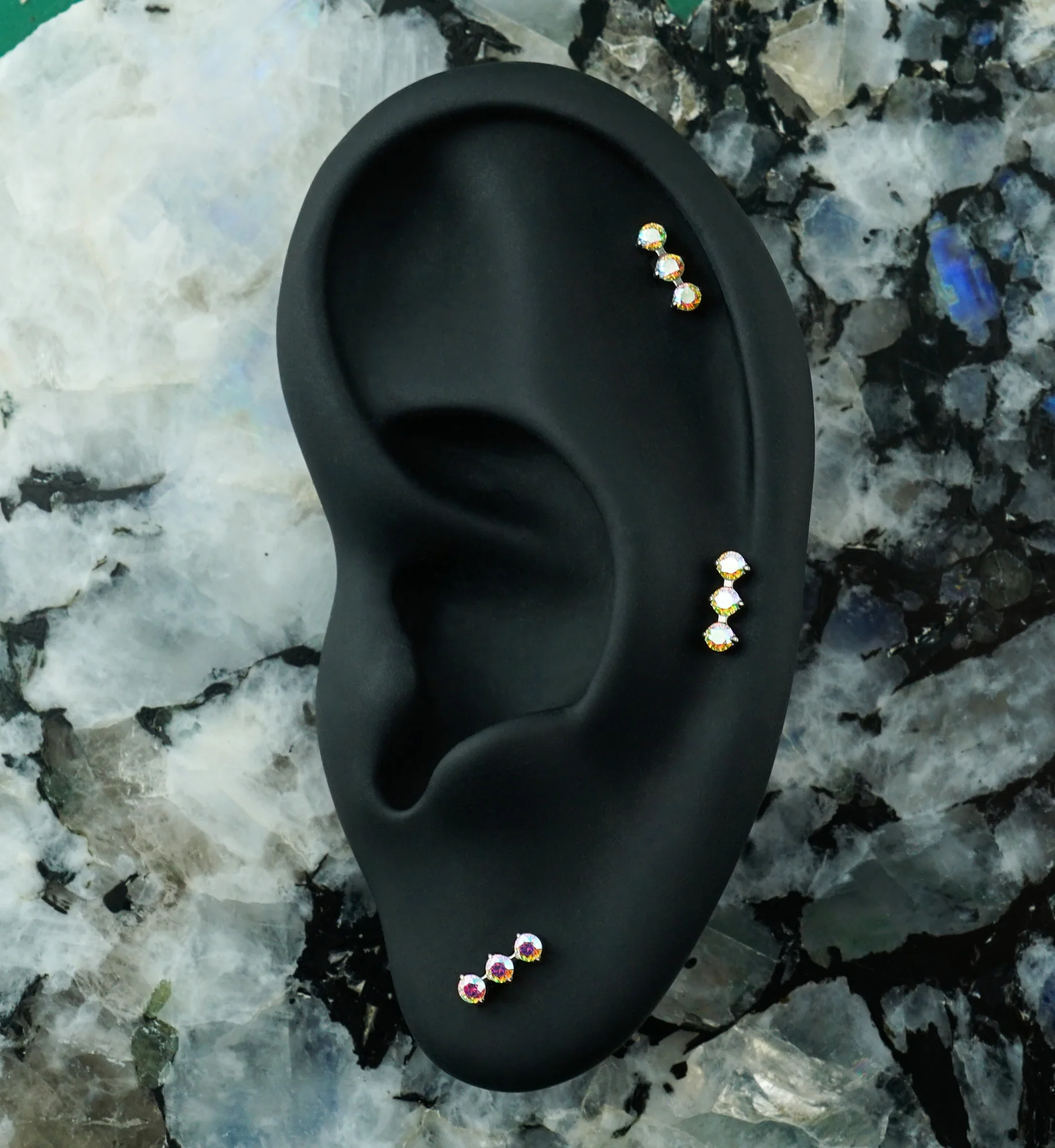 Threefold Rainbow Aurora CZ Titanium Threadless Top - Image 2