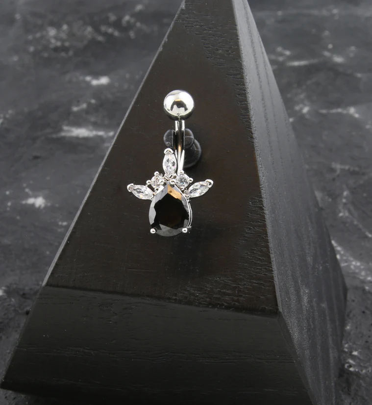 Tiara Teardrop Black CZ Belly Button Ring - Image 2