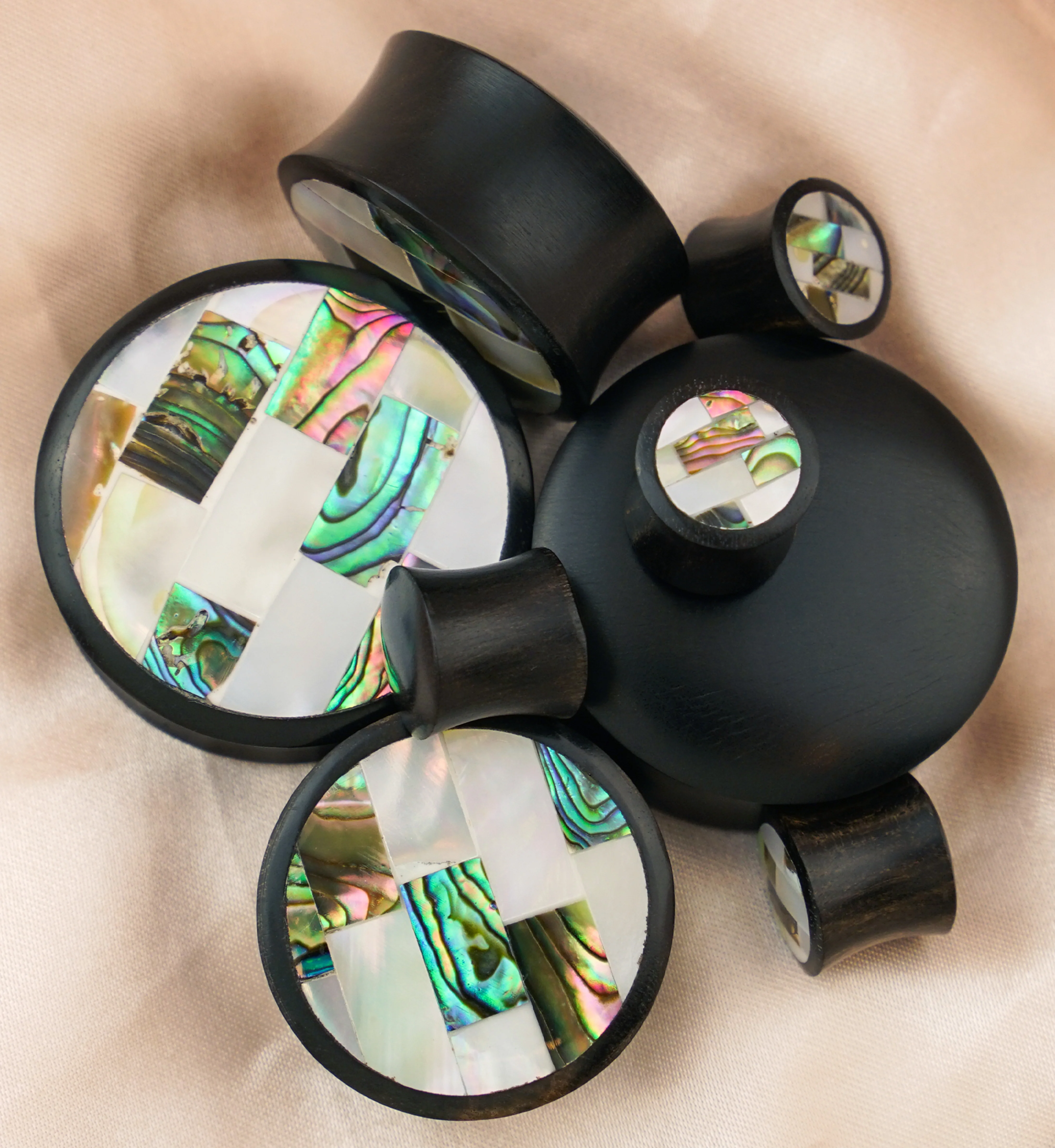Tiled MOP & Abalone Shell Wood Plugs - Image 2