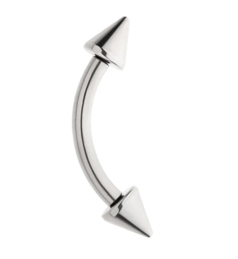 Titanium Double Spike Internally Threaded Curved Barbell