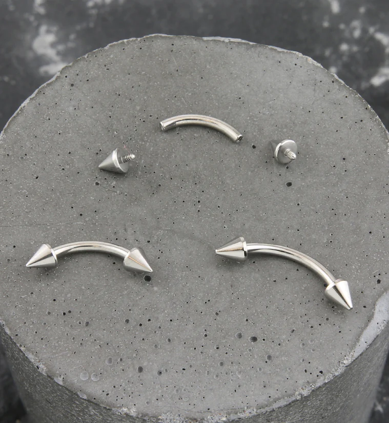 Titanium Double Spike Internally Threaded Curved Barbell - Image 3