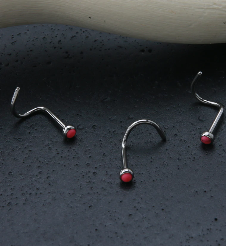 Titanium Nose Screw With Pink Howlite Stone - Image 2
