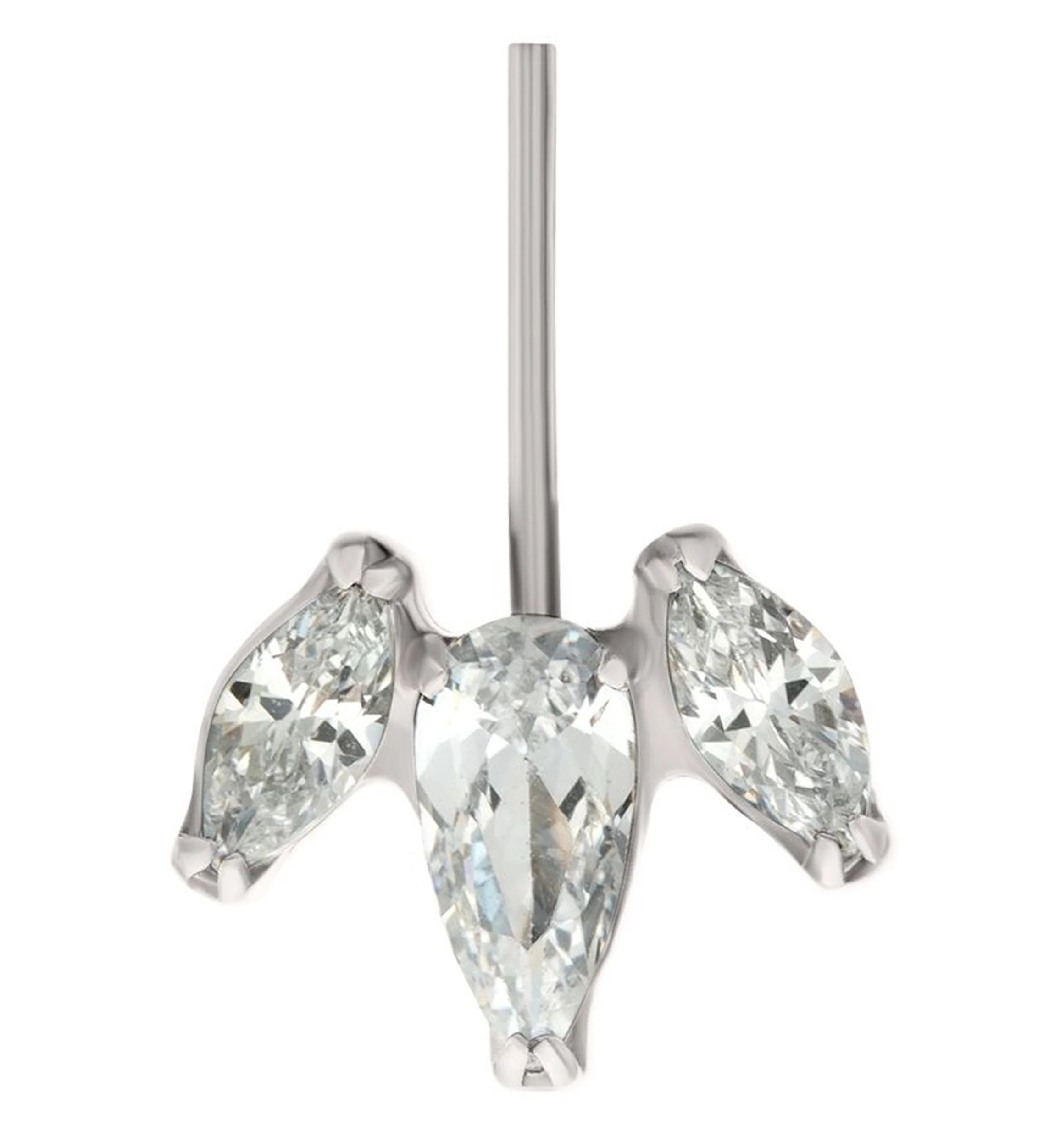 Tri-Sepal Clear CZ Vertical Titanium Threadless Top