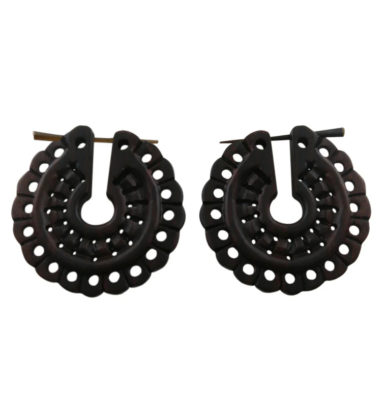 Tribal Sphere Carved Wooden Earrings