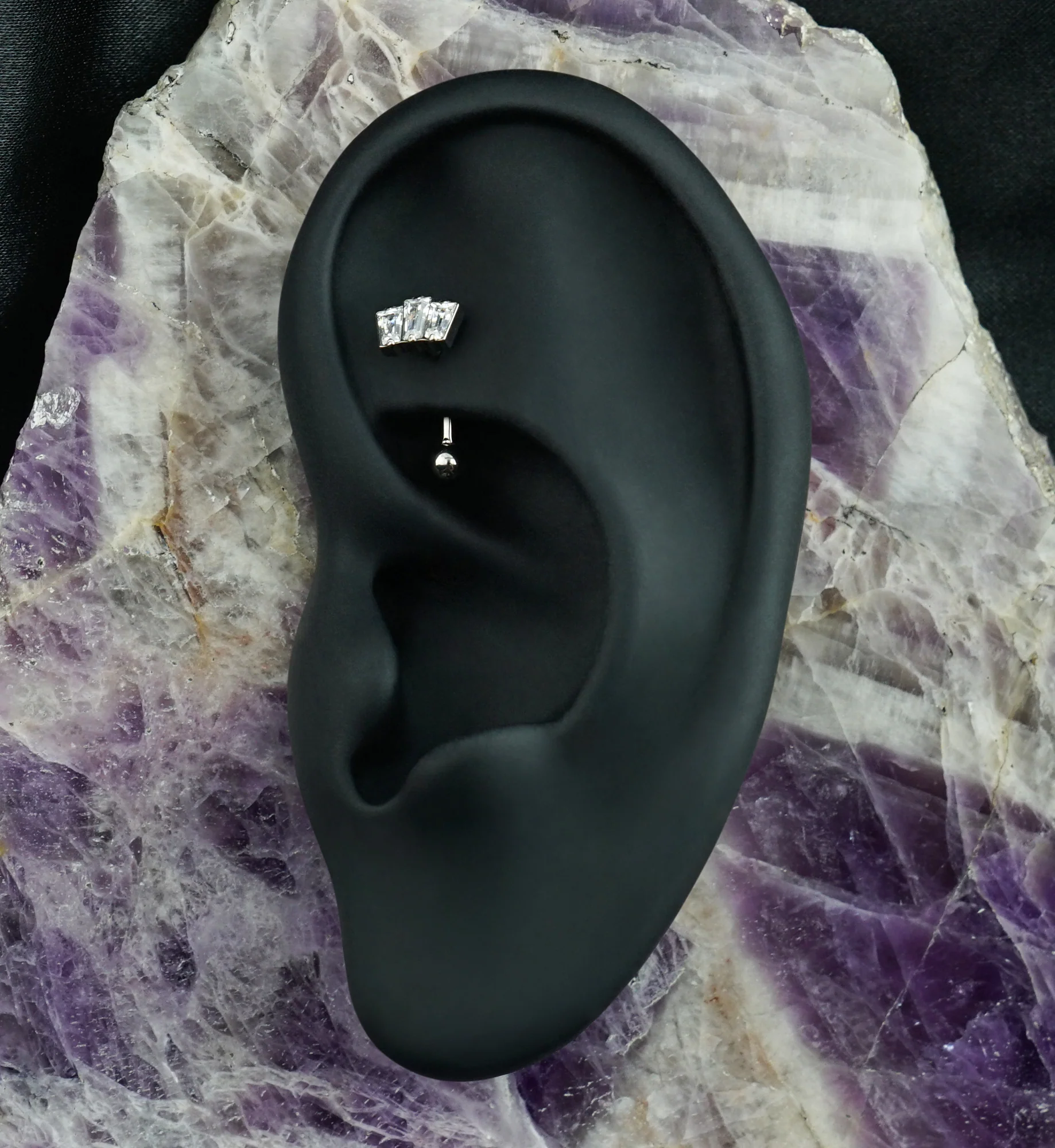 Trinal CZ Titanium Threadless Curved Barbell - Image 2
