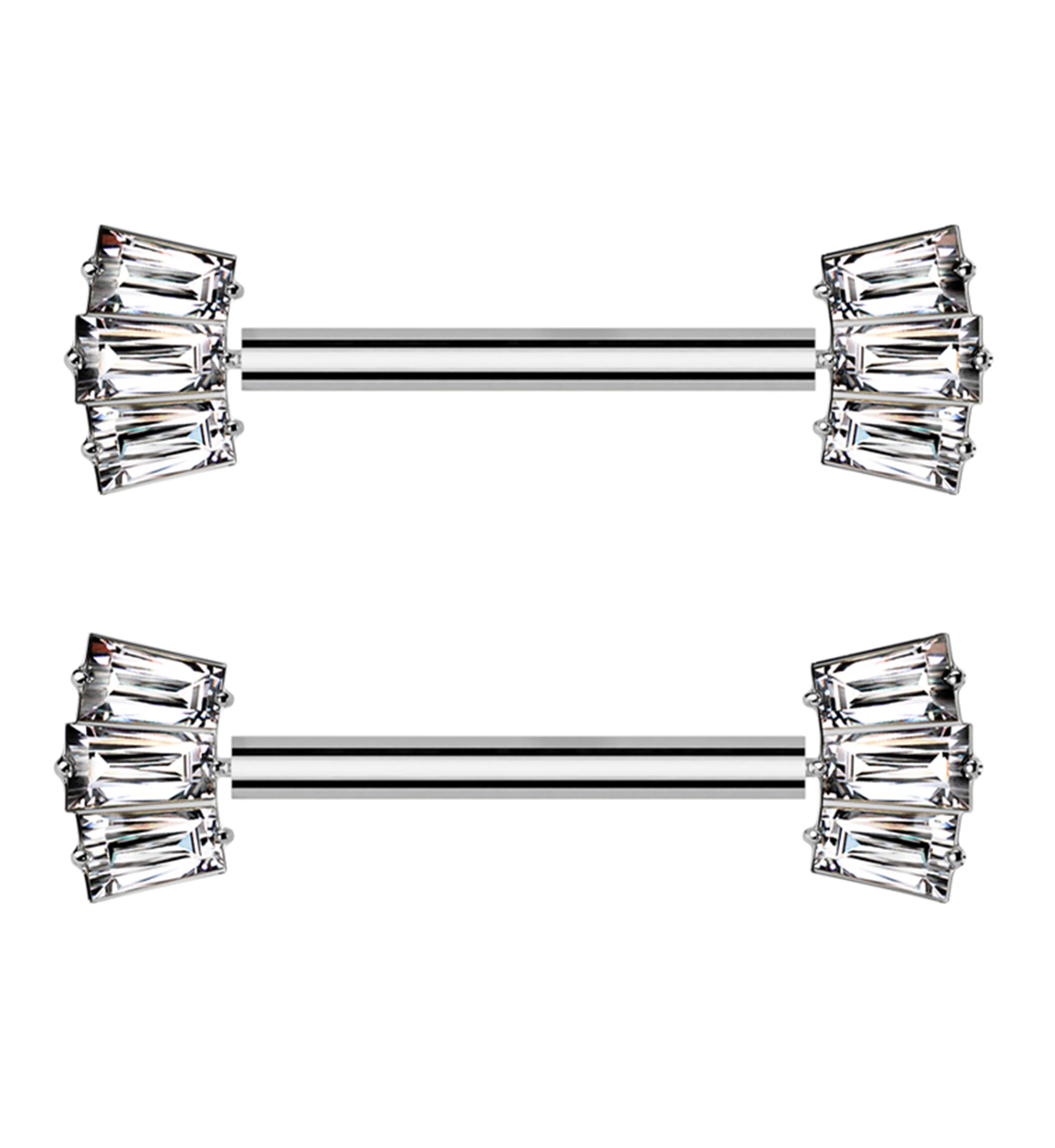 Triple Clear Baguette Threadless Titanium Nipple Barbell