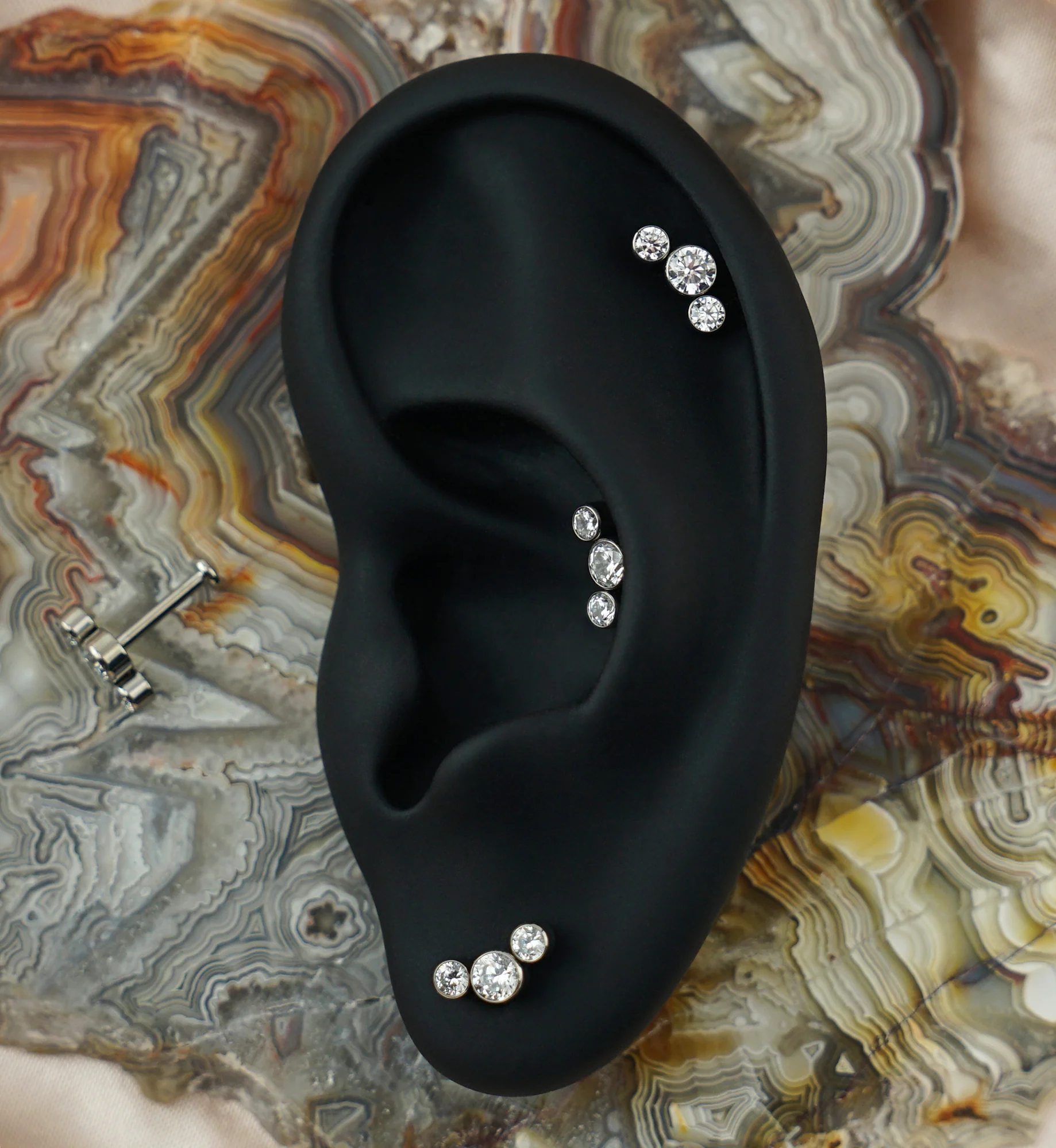 Triple Clear CZ Titanium Threadless Labret - Image 2