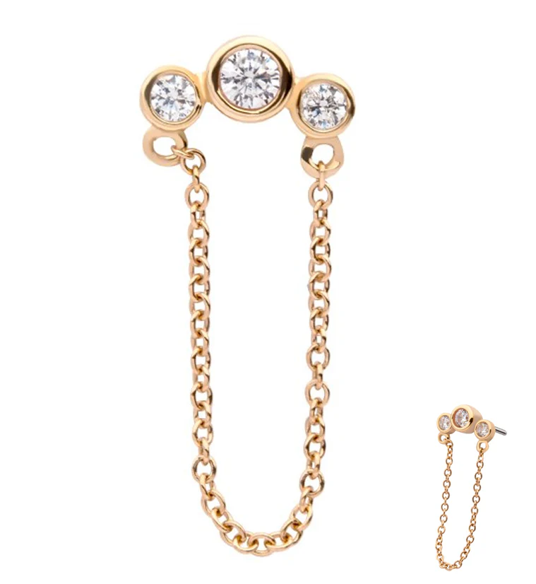 14kt Triple Cluster CZ Dangle Chain Threadless Top