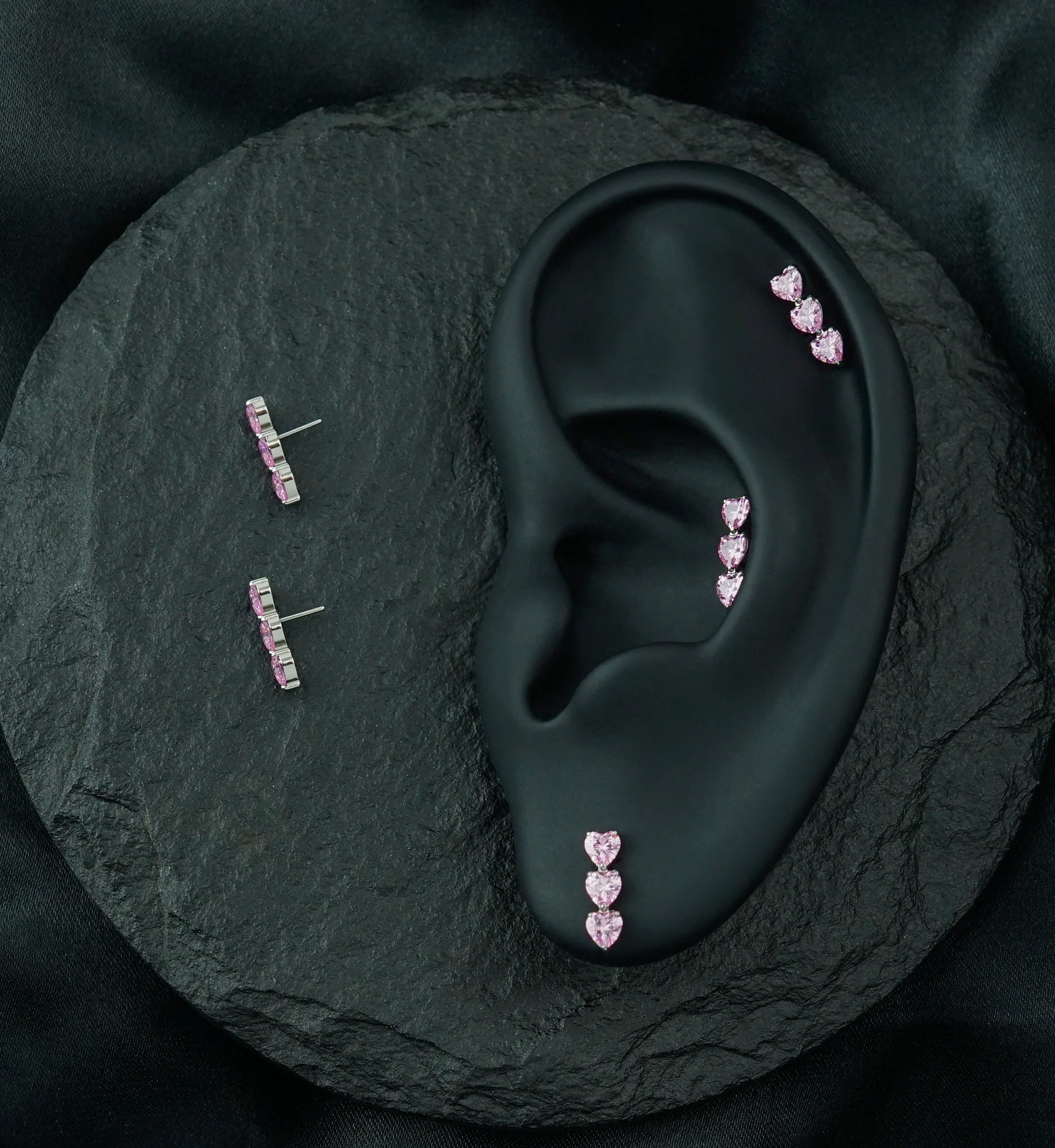 Triple Dip Heart Pink CZ Titanium Threadless Top - Image 2