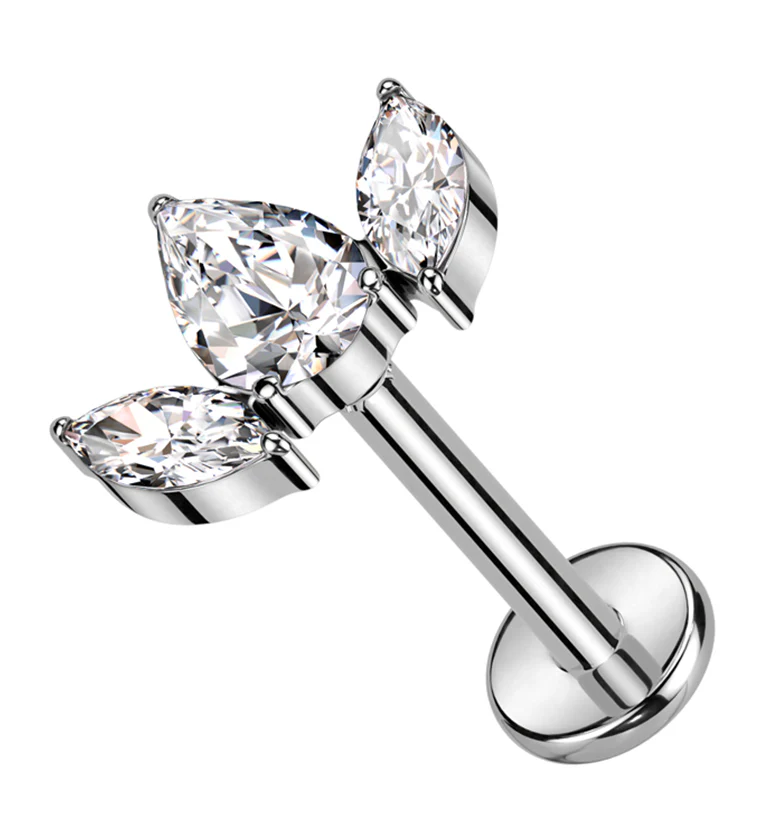 Triple Empress Clear CZ Titanium Internally Threaded Labret