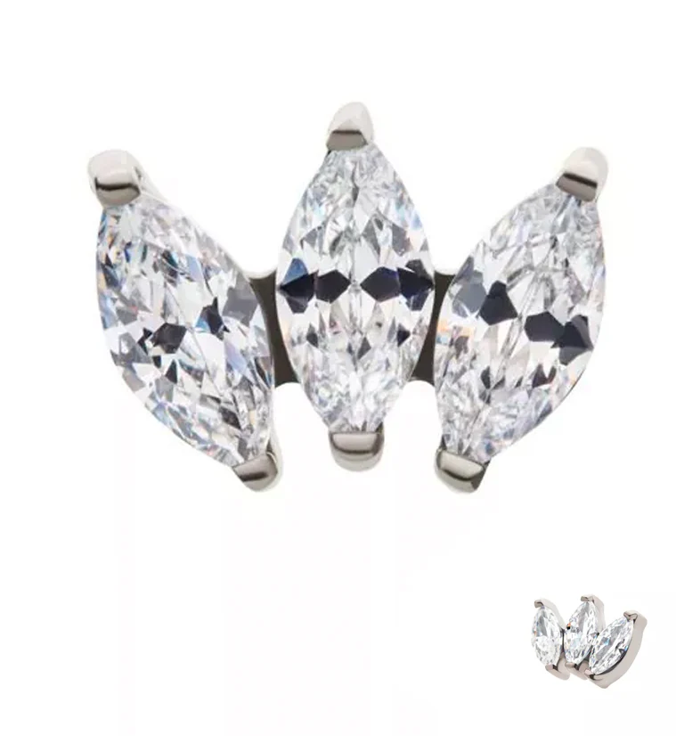 Triple Empress CZ Threadless Titanium Top